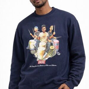Akoo Men's Dark Blue Graphic Crewneck Sweater